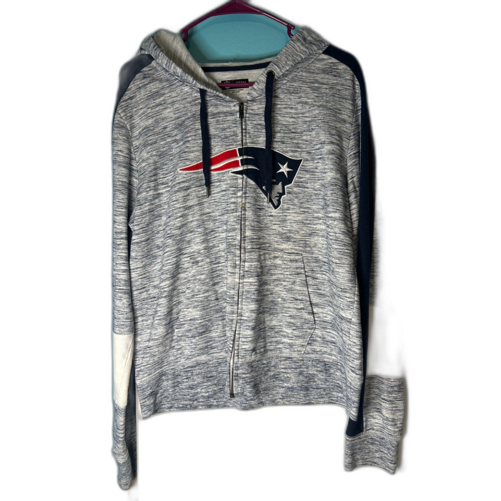NFL Team Apparel New England Patriots Women's Full-Zip Hoodie Size L Gray Marl